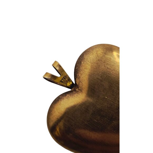 Vintage Gold Wash Over Sterling & Glass Etched Heart Pendant (A8664) - Picture 5 of 6